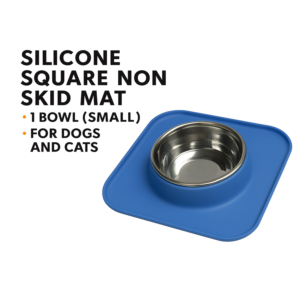 Silicone Square Non-Skid Mat with 1 Bowl (LARGE) – Perfect for Dogs & Cats - Advance Pets Product