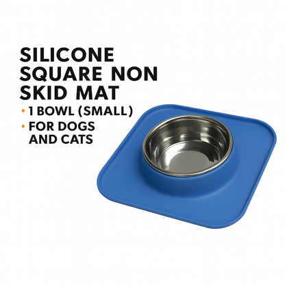 Silicone Square Non-Skid Mat with 1 Bowl (LARGE) – Perfect for Dogs & Cats - Advance Pets Product