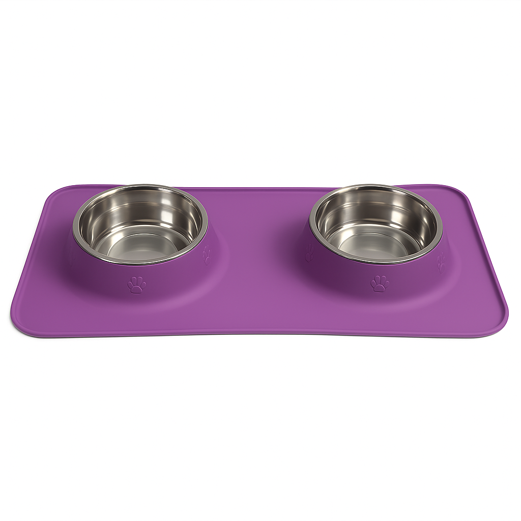 Silicone Rectangular Non-Skid Mat with 2 Bowls (SMALL) – Double Dining Made Easy - Advance Pets Product