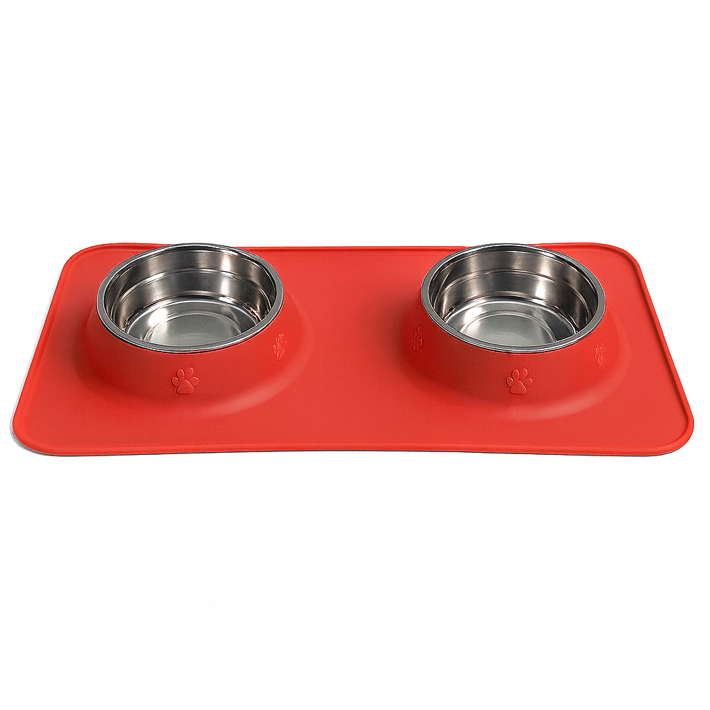 Silicone Rectangular Non-Skid Mat with 2 Bowls (SMALL) – Double Dining Made Easy - Advance Pets Product