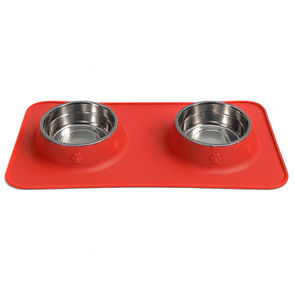 Silicone Rectangular Non-Skid Mat with 2 Bowls (SMALL) – Double Dining Made Easy - Advance Pets Product