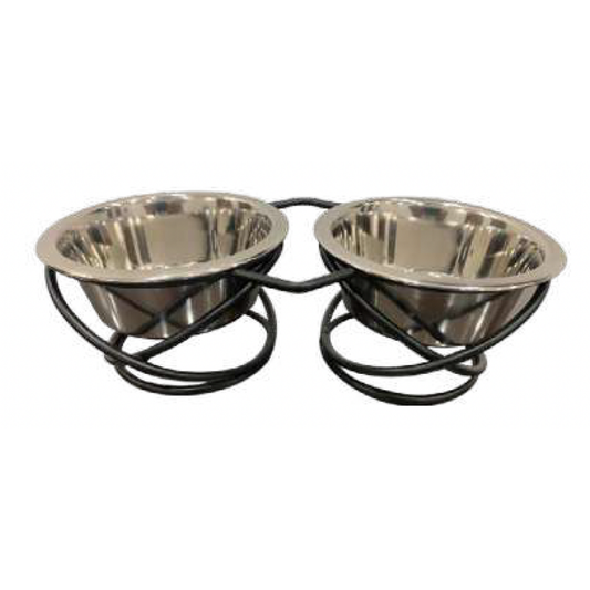 Ring Shape Iron Double Diner with Removable Stainless Steel Bowls – Elevated Design for Easy Feeding - Advance Pets Product