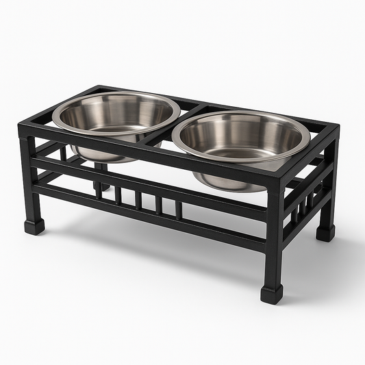 Roman Wrought Iron Elevated Dog Feeder – Double Diner with 2-Quart Stainless Steel Bowls - Advance Pets Product
