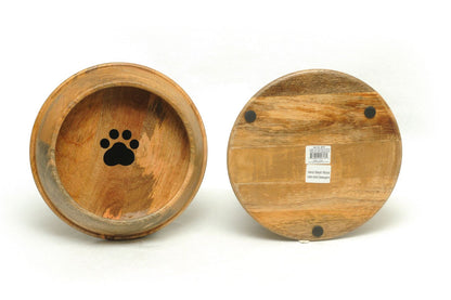 Handcrafted Round Wooden Pet Bowl with Paw Print – Non-Skid & Natural Wood - Large - Advance Pets Product