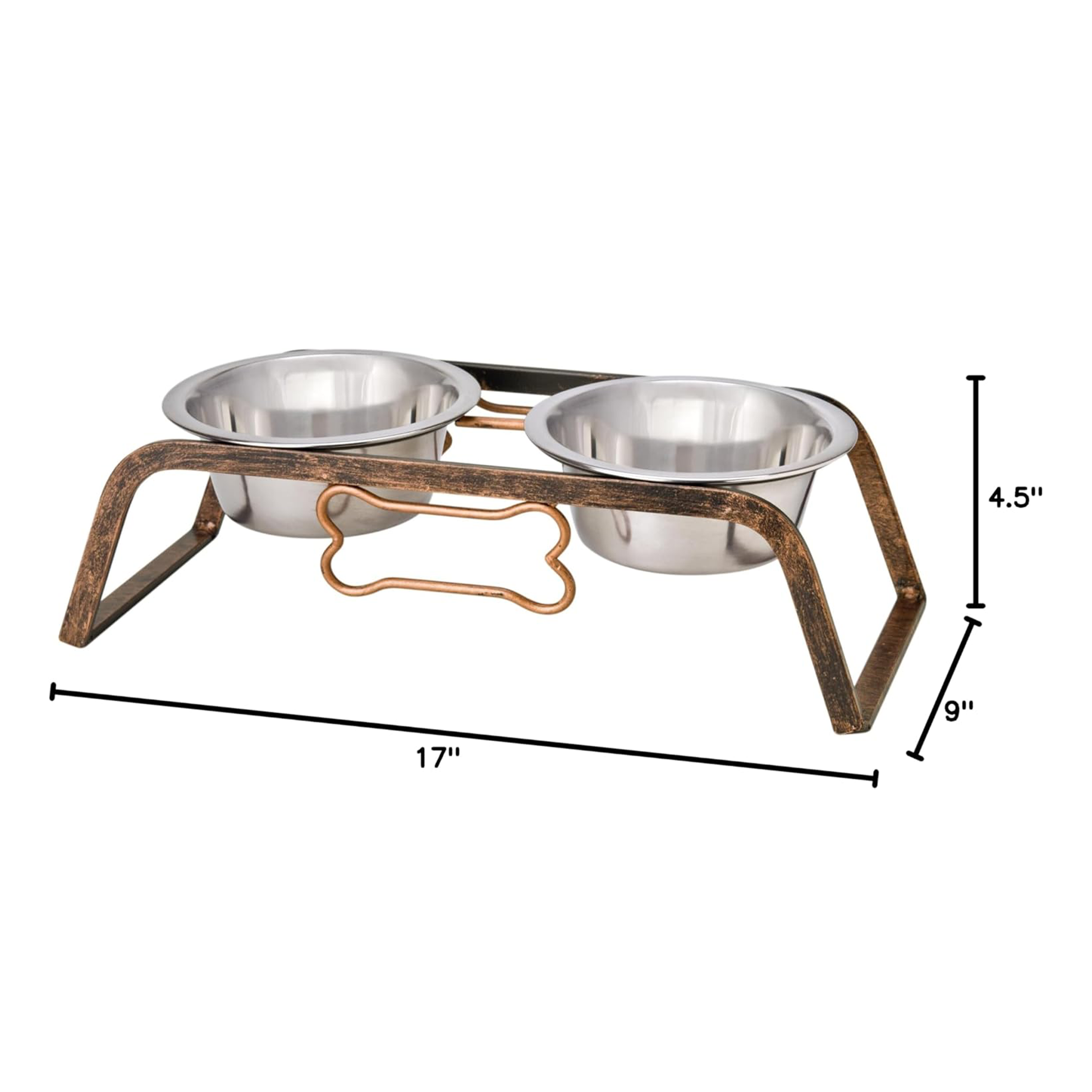 Rustic Iron Elevated Pet Feeder with Bone Accents – Double Diner with Steel Bowls for Dogs & Cats - Advance Pets Product