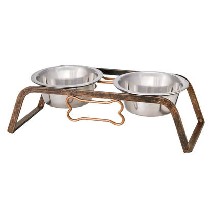 Rustic Iron Elevated Pet Feeder with Bone Accents – Double Diner with Steel Bowls for Dogs & Cats - Advance Pets Product