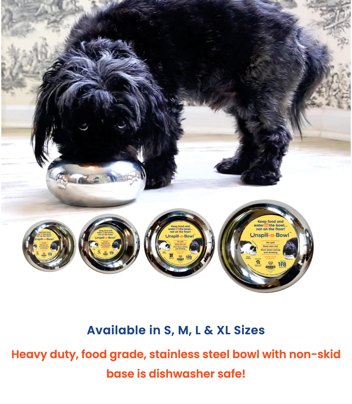 Unspill-a-Bowl® No-Spill Stainless Steel Dog Bowl – Slow Feeder - Advance Pets Product