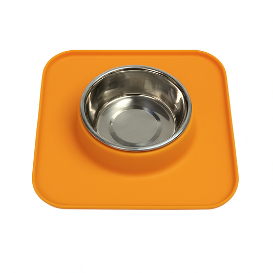 Silicone Square Non-Skid Mat with 1 Bowl (LARGE) – Perfect for Dogs & Cats - Advance Pets Product