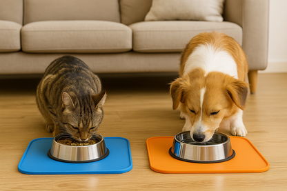 Silicone Square Non-Skid Mat with 1 Bowl (SMALL) – Perfect for Dogs & Cats - Advance Pets Product