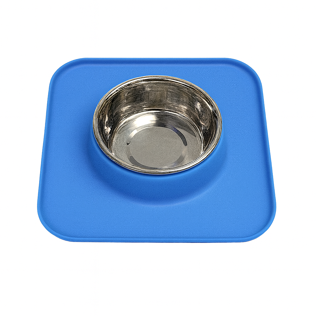 Silicone Square Non-Skid Mat with 1 Bowl (LARGE) – Perfect for Dogs & Cats - Advance Pets Product