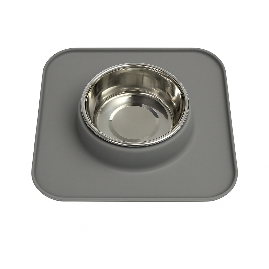 Silicone Square Non-Skid Mat with 1 Bowl (LARGE) – Perfect for Dogs & Cats - Advance Pets Product