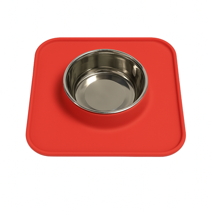 Silicone Square Non-Skid Mat with 1 Bowl (LARGE) – Perfect for Dogs & Cats - Advance Pets Product