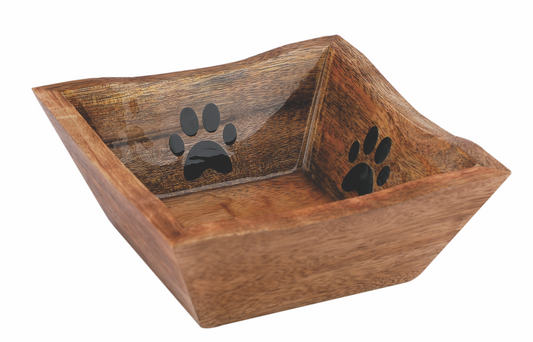 Square Wooden Bowl with Paw Print – Handcrafted Pet Dish | Advance Pet Products - Advance Pets Product