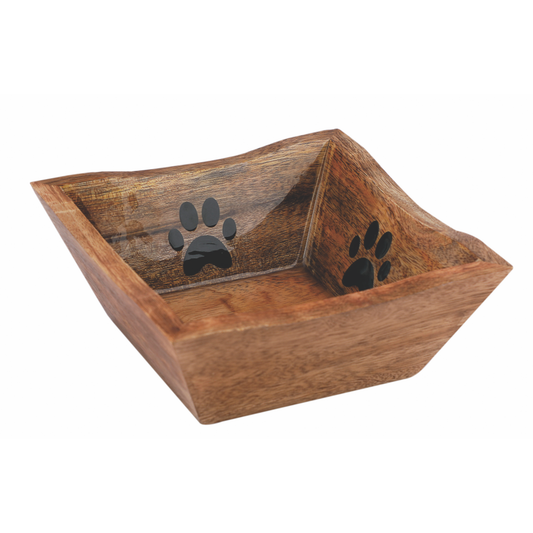 Square Wooden Bowl with Paw Print – Handcrafted Pet Dish | Advance Pet Products - Advance Pets Product