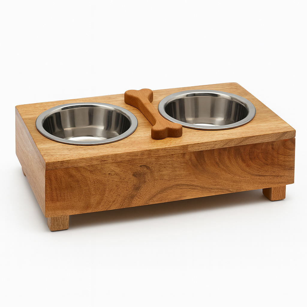 Wooden Double Diner with Bone Design – Elevated Pet Feeder - Advance Pets Product