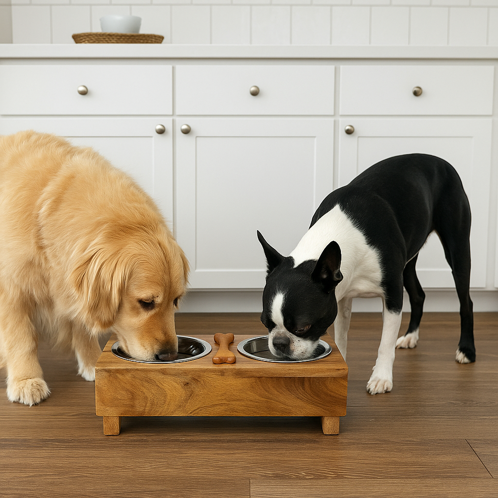 Wooden Double Diner with Bone Design – Elevated Pet Feeder - Advance Pets Product