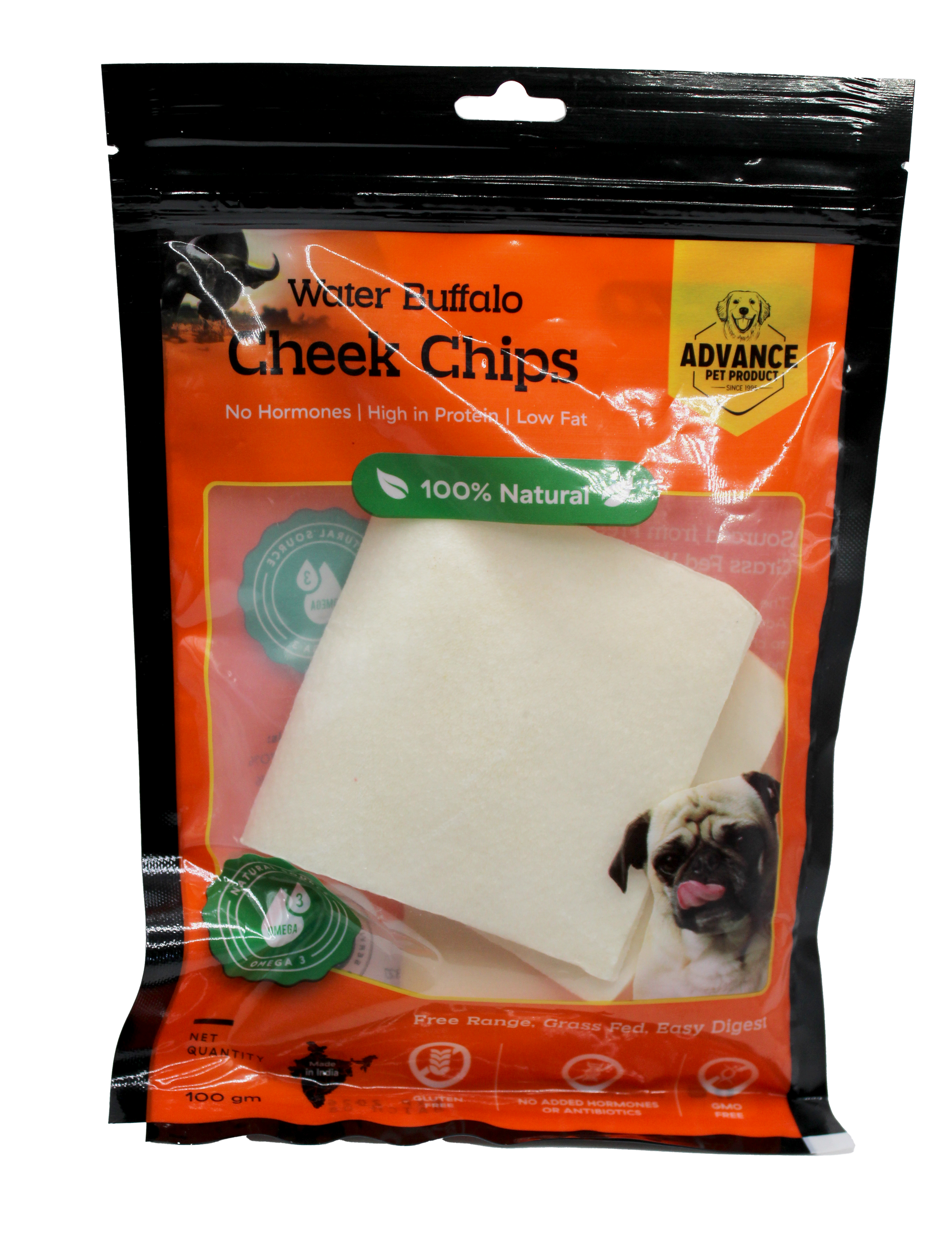 Water Buffalo Cheek Chips – Long-Lasting Rawhide-Free Dog Chews | High Protein Treats - Advance Pets Product