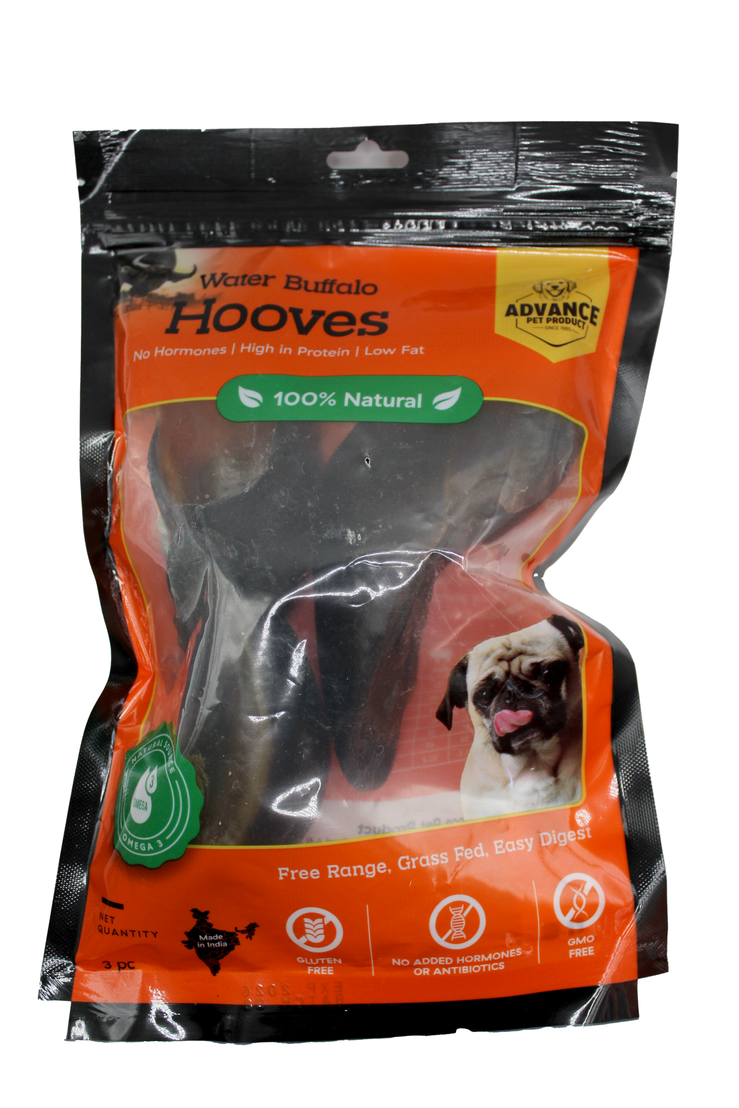 3 Pack 100% Natural Grass-Fed Water Buffalo Hooves – Long Lasting, Hypoallergenic Dog Treats with No Additives - Advance Pets Product