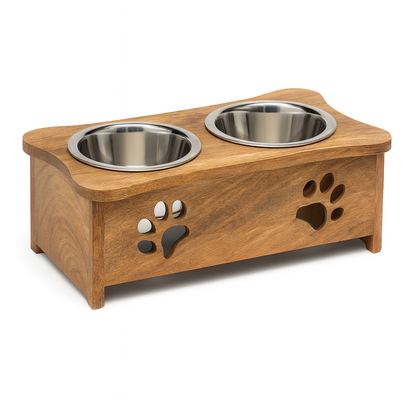 Wooden Double Diner with Paw Design – Elevated Pet Feeding Station - Advance Pets Product
