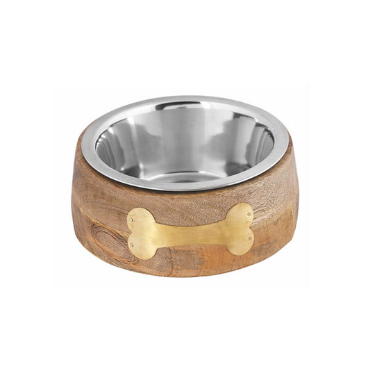 Wooden Round Sleeve with Copper Bone – Elegant Pet Bowl with Removable Stainless Steel Insert - Advance Pets Product