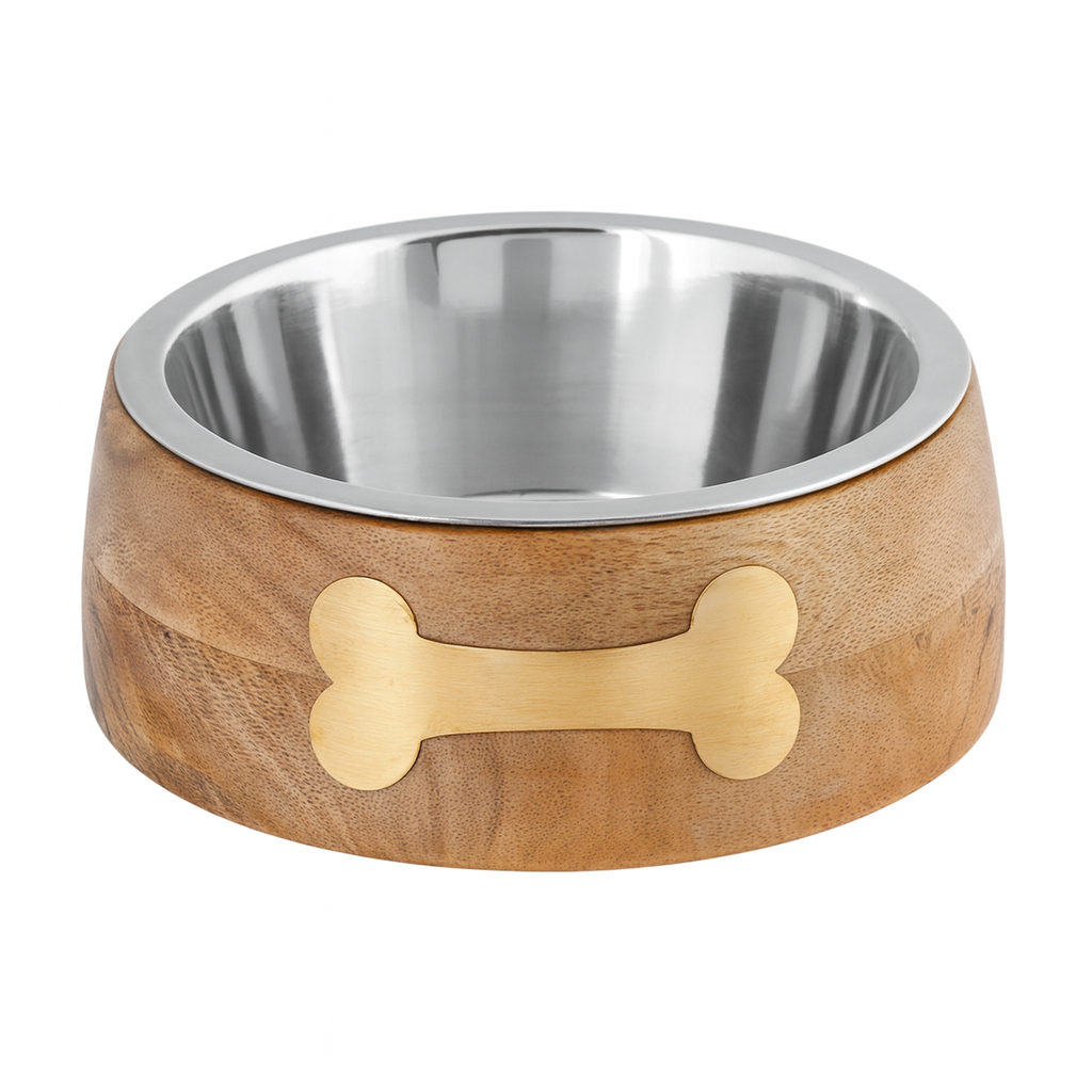 Wooden Round Sleeve with Copper Bone – Elegant Pet Bowl with Removable Stainless Steel Insert - Advance Pets Product