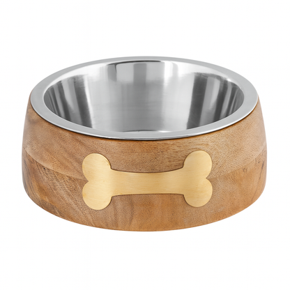 Wooden Round Sleeve with Copper Bone – Elegant Pet Bowl with Removable Stainless Steel Insert - Advance Pets Product