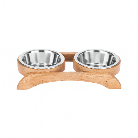 Standard Raised Wooden Dog Feeder – Double Diner with Removable Stainless Steel Bowls - Advance Pets Product