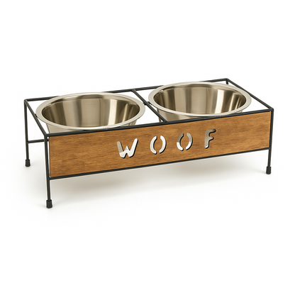 Woof Double Diner - Elevated Iron & Wood Pet Bowls | Durable Stainless Steel Design - Advance Pets Product